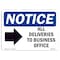 Signmission OSHA Notice, 5" Height, All Deliveries To Business Office Sign With Symbol, 7" X 5", Landscape OS-NS-D-57-L-10095 - alternate 1